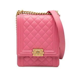 Chanel Coco Mark Matelassé Boy Chain Shoulder Bag Pink Lambskin Women's CHANEL